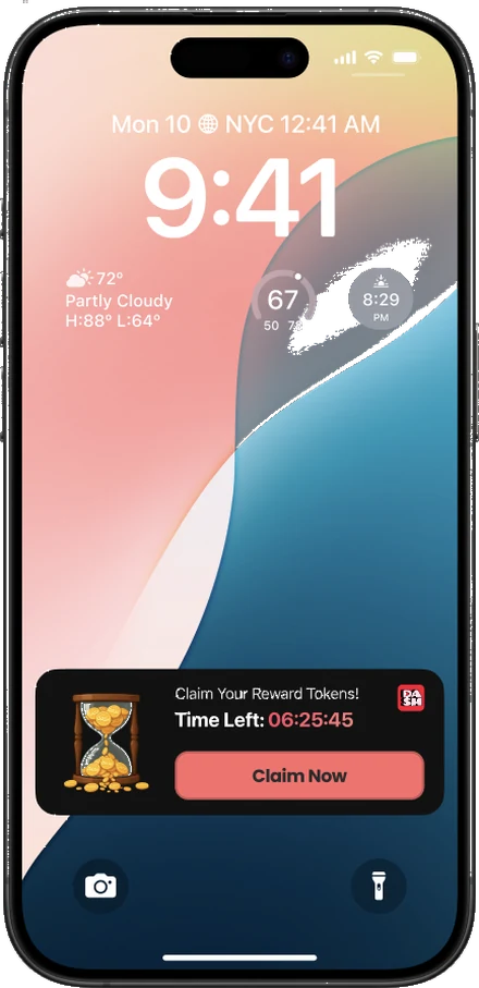 Reward token countdown on the lock screen