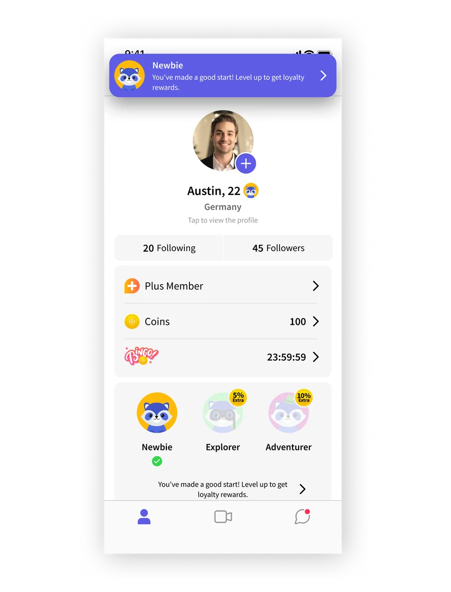 Newbie level notification on the profile