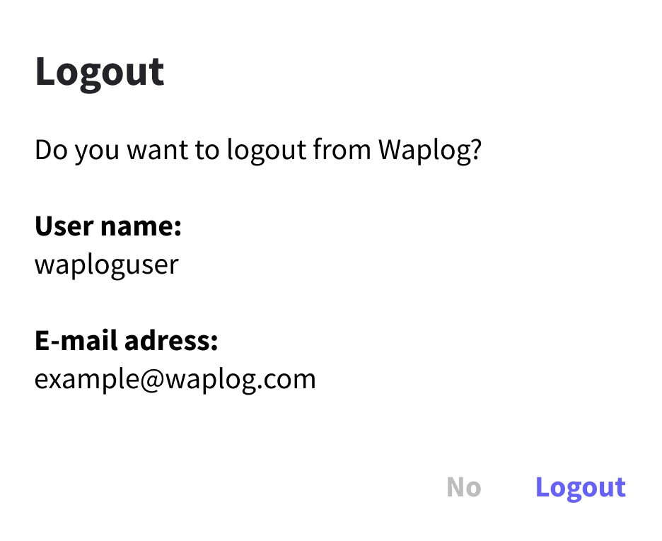 Logout, with account detail
